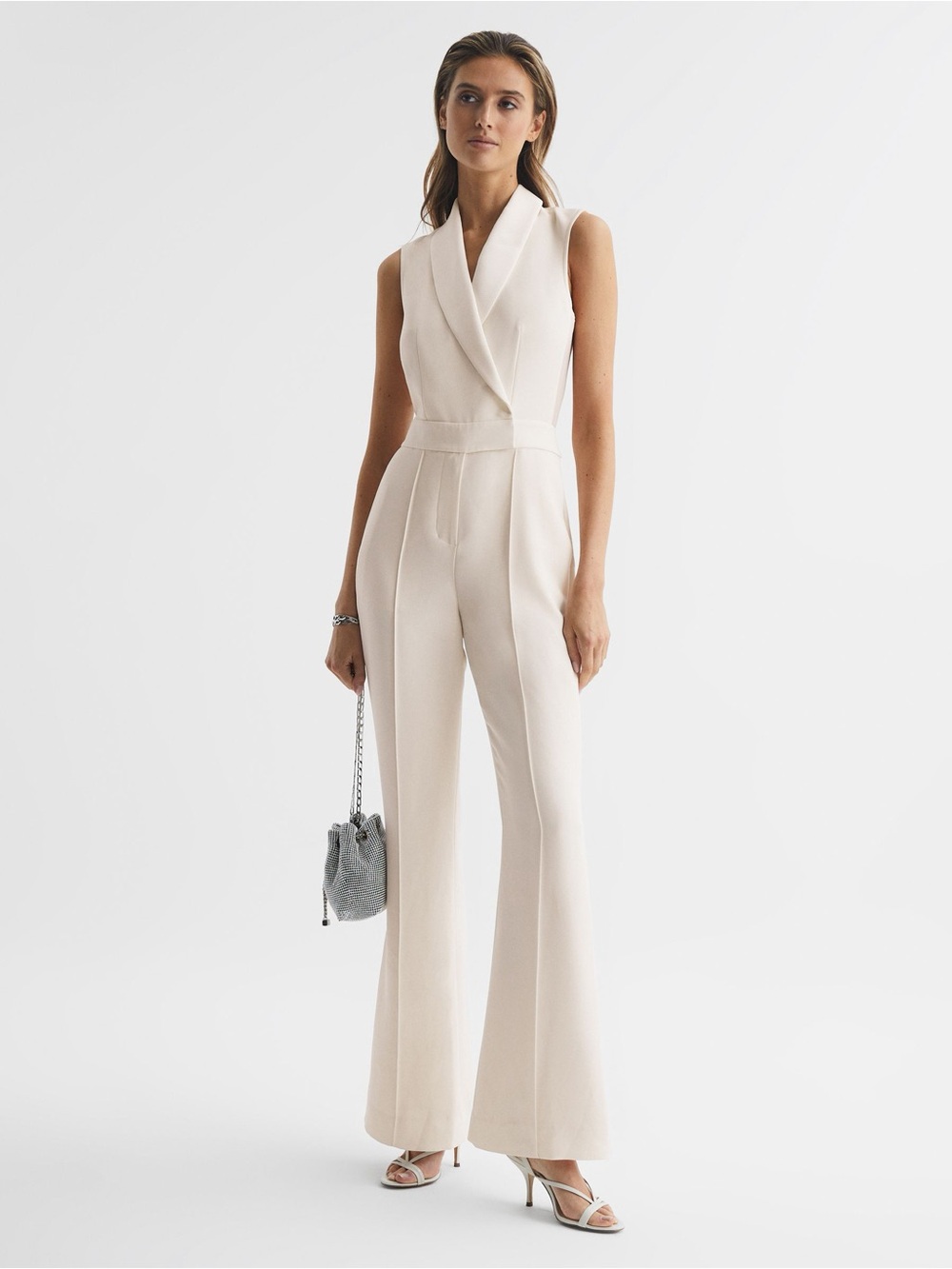 Reiss Dani Tux Ivory Wide Leg Jumpsuit US 10 Petite NWT